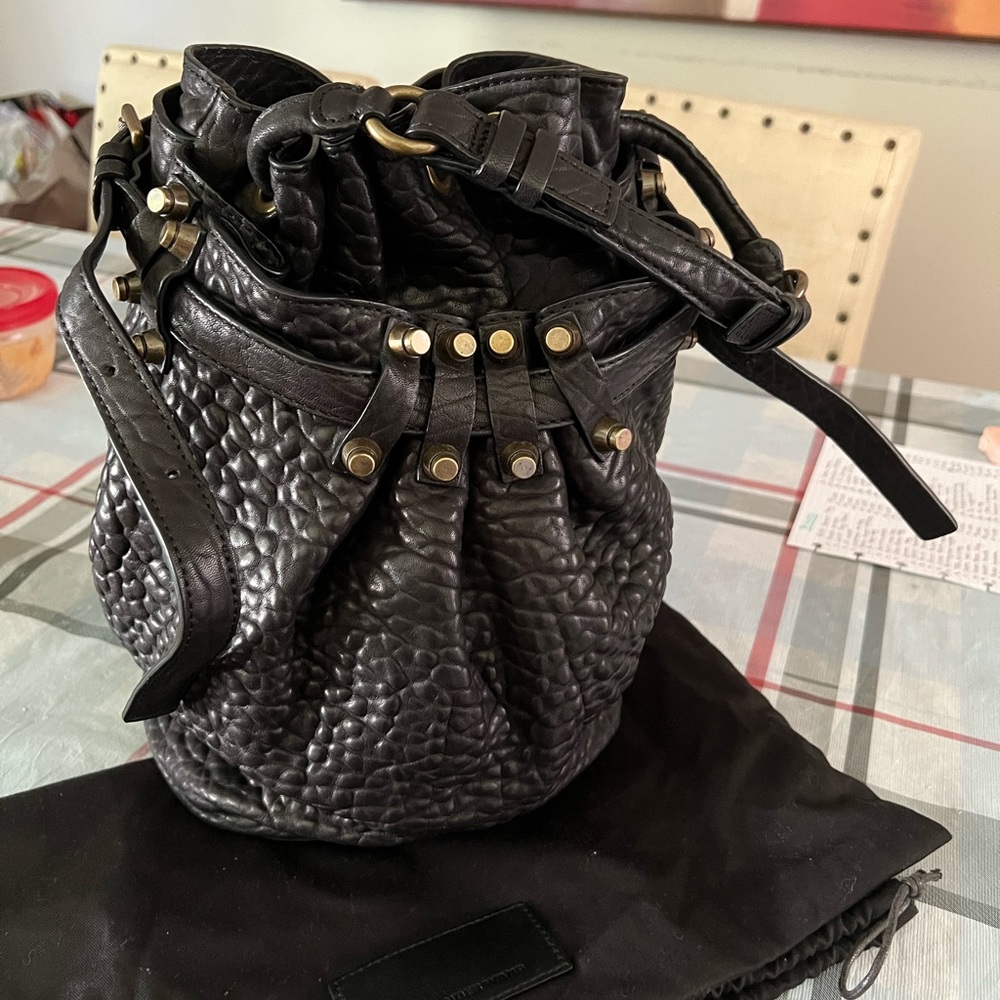 Alexander Wang Black Pebbled Leather studded Bucket Bag